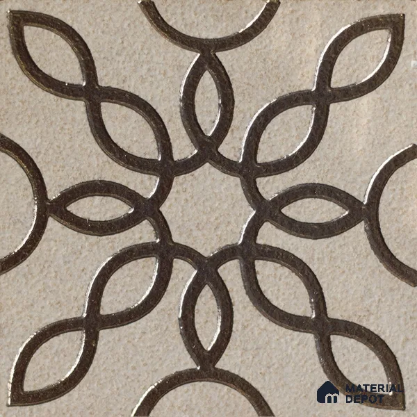 Metallic Wall Handmade Tile TL 05864 C Floral Loop Bronze Scroll 96 mm x 96 mm Vitrified - 9 mm | 4 Random Patterns | Suitable For Living Room, Bedroom, Kitchen