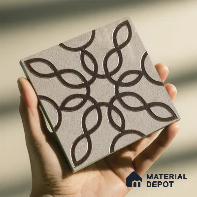 Metallic Wall Handmade Tile TL 05864 C Floral Loop Bronze Scroll 96 mm x 96 mm Vitrified - 9 mm | 4 Random Patterns | Suitable For Living Room, Bedroom, Kitchen