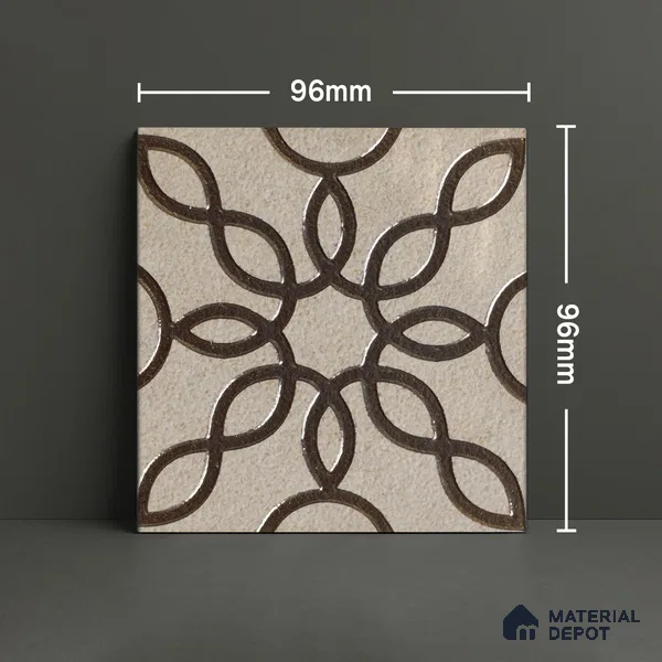 Metallic Wall Handmade Tile TL 05864 C Floral Loop Bronze Scroll 96 mm x 96 mm Vitrified - 9 mm | 4 Random Patterns | Suitable For Living Room, Bedroom, Kitchen
