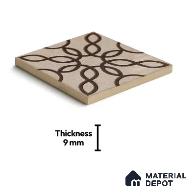 Metallic Wall Handmade Tile TL 05864 C Floral Loop Bronze Scroll 96 mm x 96 mm Vitrified - 9 mm | 4 Random Patterns | Suitable For Living Room, Bedroom, Kitchen