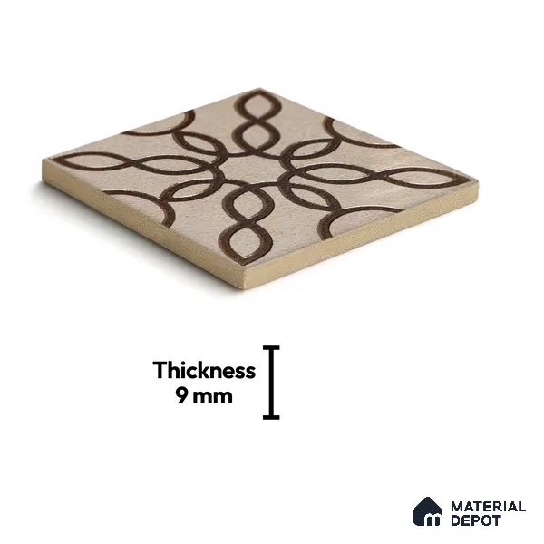 Metallic Wall Handmade Tile TL 05864 C Floral Loop Bronze Scroll 96 mm x 96 mm Vitrified - 9 mm | 4 Random Patterns | Suitable For Living Room, Bedroom, Kitchen