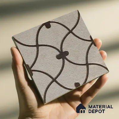 Metallic Wall Handmade Tile TL 05864 D Oval Grid Bronze Scroll 96 mm x 96 mm Vitrified - 9 mm | 4 Random Patterns | Suitable For Living Room, Bedroom, Kitchen