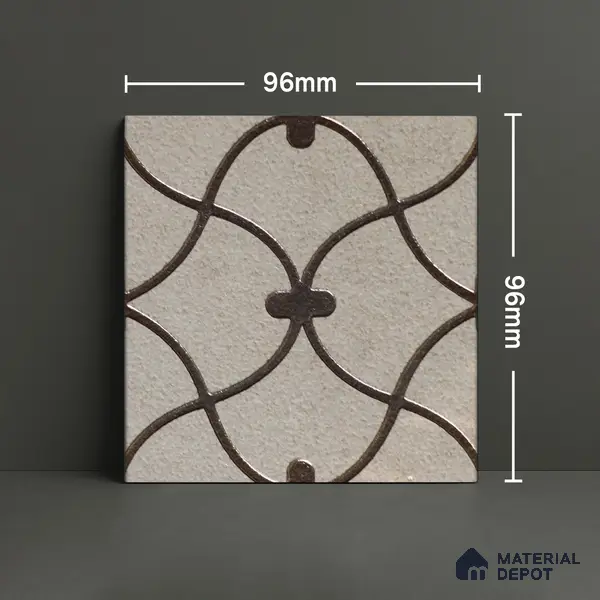 Metallic Wall Handmade Tile TL 05864 D Oval Grid Bronze Scroll 96 mm x 96 mm Vitrified - 9 mm | 4 Random Patterns | Suitable For Living Room, Bedroom, Kitchen