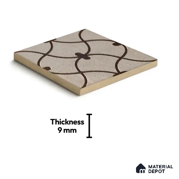 Metallic Wall Handmade Tile TL 05864 D Oval Grid Bronze Scroll 96 mm x 96 mm Vitrified - 9 mm | 4 Random Patterns | Suitable For Living Room, Bedroom, Kitchen