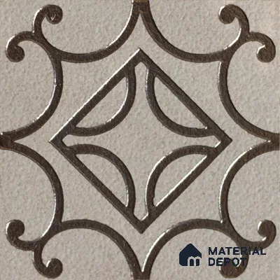 Metallic Wall Handmade Tile TL 05864 Center Diamond Bronze Scroll 96 mm x 96 mm Vitrified - 9 mm | 4 Random Patterns | Suitable For Living Room, Bedroom, Kitchen