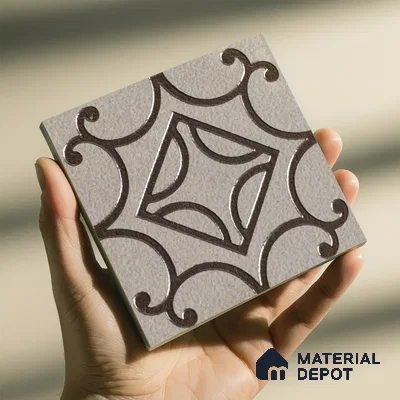Metallic Wall Handmade Tile TL 05864 Center Diamond Bronze Scroll 96 mm x 96 mm Vitrified - 9 mm | 4 Random Patterns | Suitable For Living Room, Bedroom, Kitchen