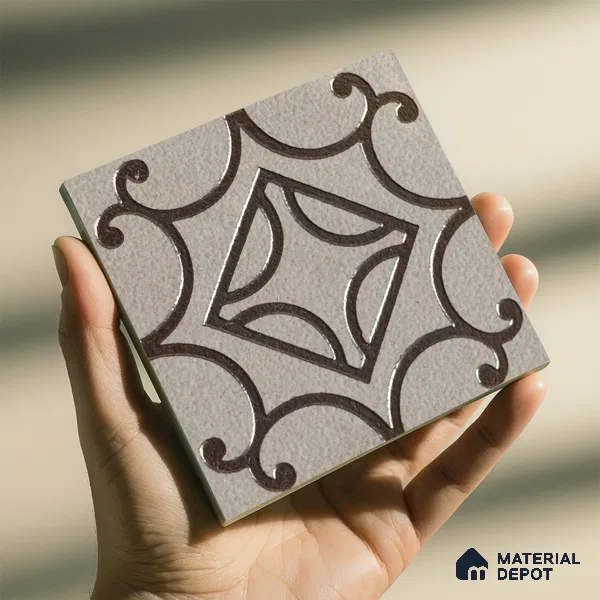 Metallic Wall Handmade Tile TL 05864 Center Diamond Bronze Scroll 96 mm x 96 mm Vitrified - 9 mm | 4 Random Patterns | Suitable For Living Room, Bedroom, Kitchen