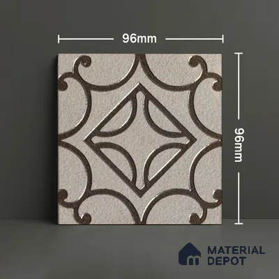 Metallic Wall Handmade Tile TL 05864 Center Diamond Bronze Scroll 96 mm x 96 mm Vitrified - 9 mm | 4 Random Patterns | Suitable For Living Room, Bedroom, Kitchen