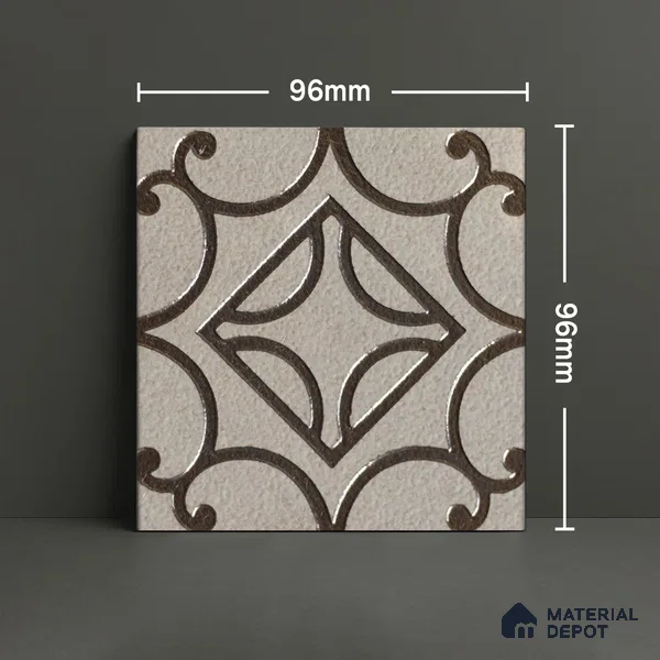 Metallic Wall Handmade Tile TL 05864 Center Diamond Bronze Scroll 96 mm x 96 mm Vitrified - 9 mm | 4 Random Patterns | Suitable For Living Room, Bedroom, Kitchen