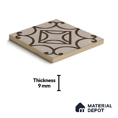 Metallic Wall Handmade Tile TL 05864 Center Diamond Bronze Scroll 96 mm x 96 mm Vitrified - 9 mm | 4 Random Patterns | Suitable For Living Room, Bedroom, Kitchen