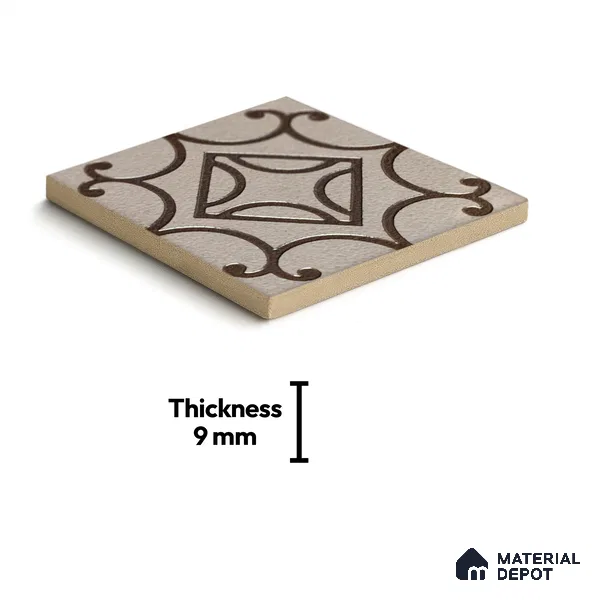 Metallic Wall Handmade Tile TL 05864 Center Diamond Bronze Scroll 96 mm x 96 mm Vitrified - 9 mm | 4 Random Patterns | Suitable For Living Room, Bedroom, Kitchen