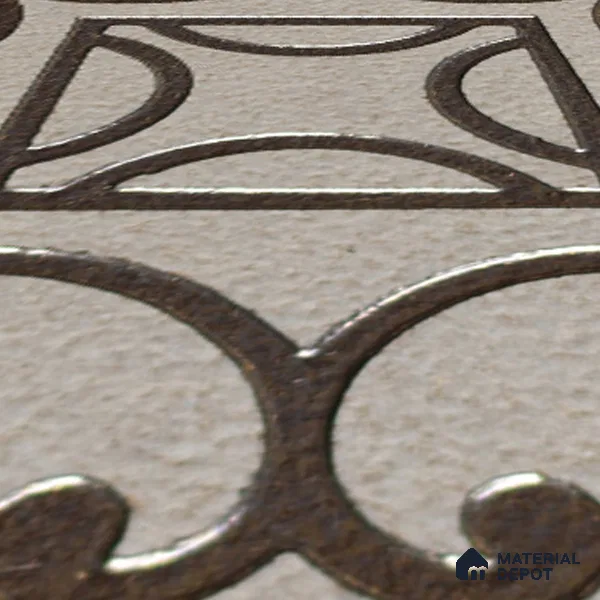 Metallic Wall Handmade Tile TL 05864 Center Diamond Bronze Scroll 96 mm x 96 mm Vitrified - 9 mm | 4 Random Patterns | Suitable For Living Room, Bedroom, Kitchen