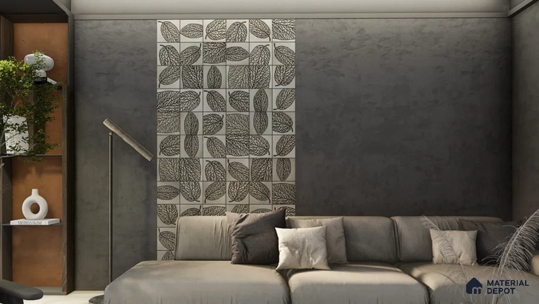 Metallic Wall Handmade Tile TL 05865 D Elegant Veins Leaf Vein 197 mm x 197 mm Vitrified - 9 mm | 4 Random Patterns | Suitable For Kitchen, Accent/Feature Wall, Bathroom