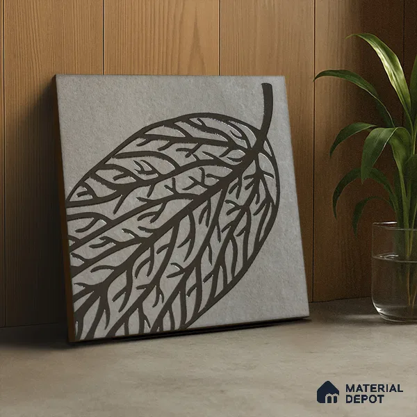 Metallic Wall Handmade Tile TL 05865 B Bold Veins Leaf Vein 197 mm x 197 mm Vitrified - 9 mm | 4 Random Patterns | Suitable For Living Room, Bedroom, Kitchen