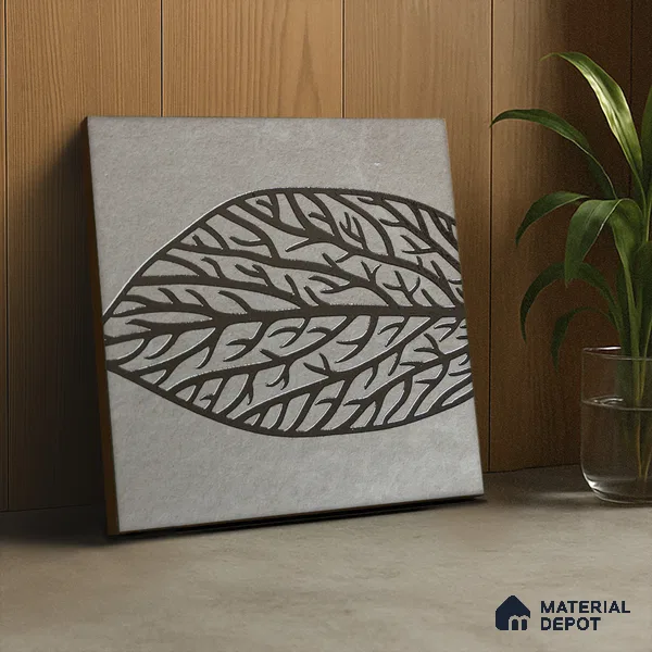 Metallic Wall Handmade Tile TL 05865 C Leaf Apex Leaf Vein 197 mm x 197 mm Vitrified - 9 mm | 4 Random Patterns | Suitable For Living Room, Bedroom, Kitchen
