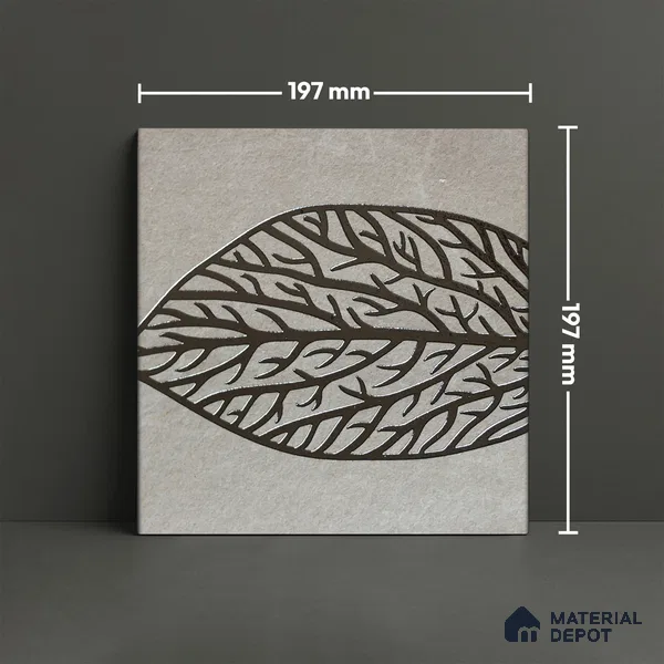 Metallic Wall Handmade Tile TL 05865 C Leaf Apex Leaf Vein 197 mm x 197 mm Vitrified - 9 mm | 4 Random Patterns | Suitable For Living Room, Bedroom, Kitchen