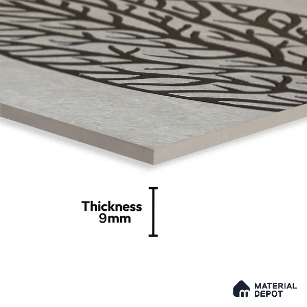 Metallic Wall Handmade Tile TL 05865 C Leaf Apex Leaf Vein 197 mm x 197 mm Vitrified - 9 mm | 4 Random Patterns | Suitable For Living Room, Bedroom, Kitchen