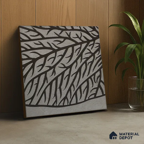Metallic Wall Handmade Tile TL 05865 Vein Branch Leaf Vein 197 mm x 197 mm Vitrified - 9 mm | 4 Random Patterns | Suitable For Living Room, Bedroom, Kitchen