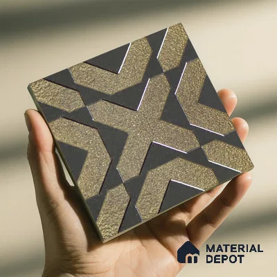 Metallic Wall Handmade Tile TL 05867 B Cross Edge Opulent Metal 96 mm x 96 mm Vitrified - 9 mm | 8 Random Patterns | Suitable For Living Room, Bedroom, Kitchen