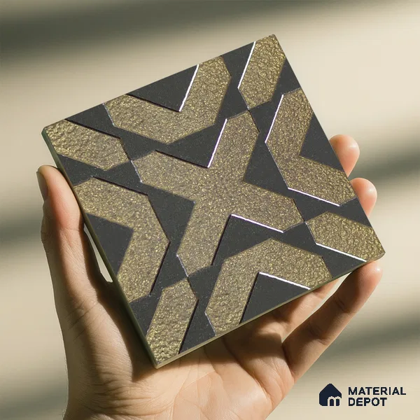 Metallic Wall Handmade Tile TL 05867 B Cross Edge Opulent Metal 96 mm x 96 mm Vitrified - 9 mm | 8 Random Patterns | Suitable For Living Room, Bedroom, Kitchen