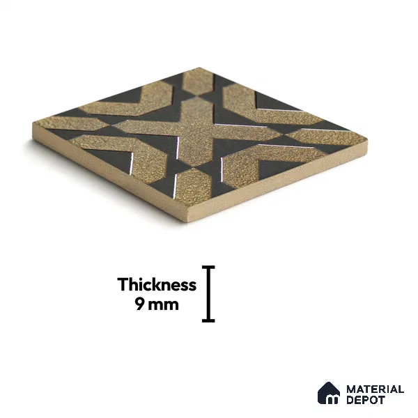 Metallic Wall Handmade Tile TL 05867 B Cross Edge Opulent Metal 96 mm x 96 mm Vitrified - 9 mm | 8 Random Patterns | Suitable For Living Room, Bedroom, Kitchen