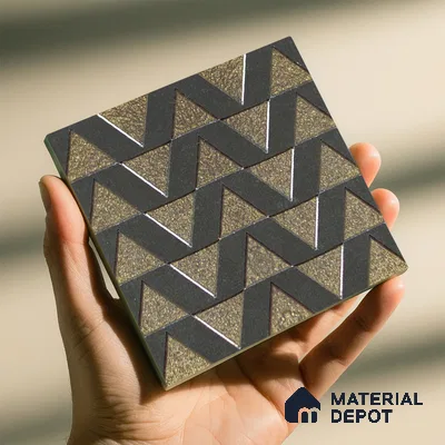 Metallic Wall Handmade Tile TL 05867 C Chevron Layer Opulent Metal 96 mm x 96 mm Vitrified - 9 mm | 8 Random Patterns | Suitable For Living Room, Bedroom, Kitchen