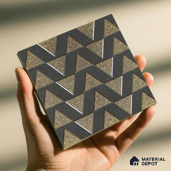 Metallic Wall Handmade Tile TL 05867 C Chevron Layer Opulent Metal 96 mm x 96 mm Vitrified - 9 mm | 8 Random Patterns | Suitable For Living Room, Bedroom, Kitchen