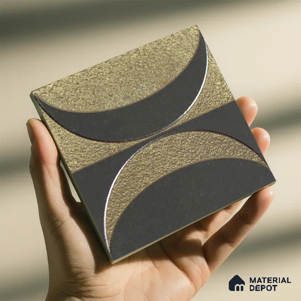 Metallic Wall Handmade Tile TL 05867 D Crescent Split Opulent Metal 96 mm x 96 mm Vitrified - 9 mm | 8 Random Patterns | Suitable For Living Room, Bedroom, Kitchen