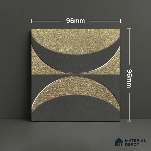 Metallic Wall Handmade Tile TL 05867 D Crescent Split Opulent Metal 96 mm x 96 mm Vitrified - 9 mm | 8 Random Patterns | Suitable For Living Room, Bedroom, Kitchen