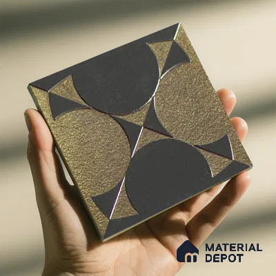 Metallic Wall Handmade Tile TL 05867 E Circle Harmony Opulent Metal 96 mm x 96 mm Vitrified - 9 mm | 8 Random Patterns | Suitable For Living Room, Bedroom, Kitchen