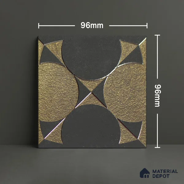 Metallic Wall Handmade Tile TL 05867 E Circle Harmony Opulent Metal 96 mm x 96 mm Vitrified - 9 mm | 8 Random Patterns | Suitable For Living Room, Bedroom, Kitchen