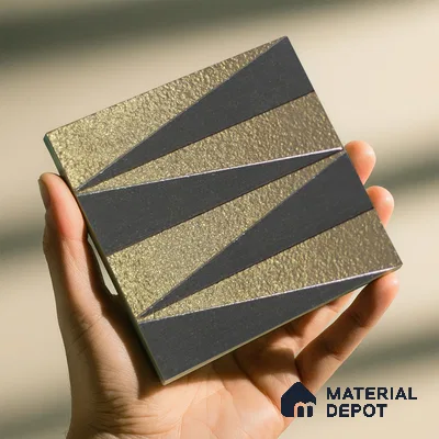 Metallic Wall Handmade Tile TL 05867 G Zigzag Stripe Opulent Metal 96 mm x 96 mm Vitrified - 9 mm | 8 Random Patterns | Suitable For Living Room, Bedroom, Kitchen