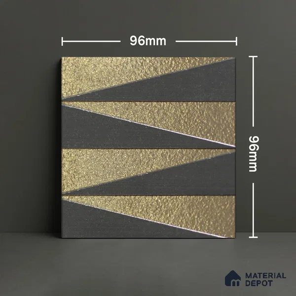 Metallic Wall Handmade Tile TL 05867 G Zigzag Stripe Opulent Metal 96 mm x 96 mm Vitrified - 9 mm | 8 Random Patterns | Suitable For Living Room, Bedroom, Kitchen