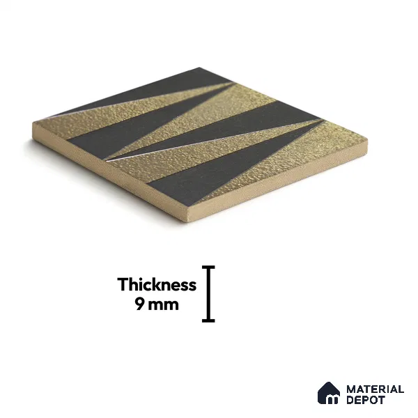 Metallic Wall Handmade Tile TL 05867 G Zigzag Stripe Opulent Metal 96 mm x 96 mm Vitrified - 9 mm | 8 Random Patterns | Suitable For Living Room, Bedroom, Kitchen