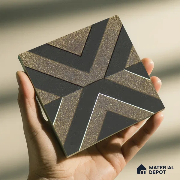 Metallic Wall Handmade Tile TL 05867 H Cross Align Opulent Metal 96 mm x 96 mm Vitrified - 9 mm | 8 Random Patterns | Suitable For Living Room, Bedroom, Kitchen