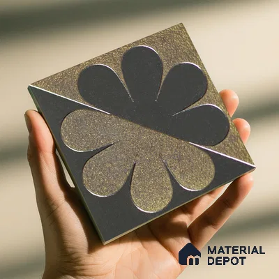 Metallic Wall Handmade Tile TL 05867 Petal Divide Opulent Metal 96 mm x 96 mm Vitrified - 9 mm | 8 Random Patterns | Suitable For Living Room, Bedroom, Kitchen