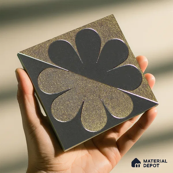 Metallic Wall Handmade Tile TL 05867 Petal Divide Opulent Metal 96 mm x 96 mm Vitrified - 9 mm | 8 Random Patterns | Suitable For Living Room, Bedroom, Kitchen