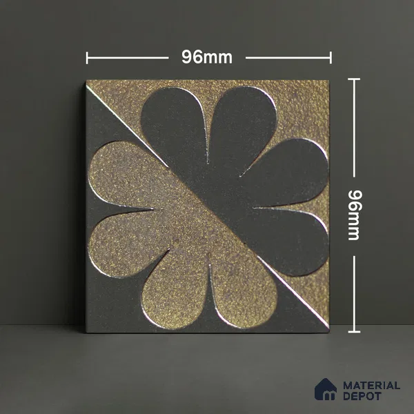 Metallic Wall Handmade Tile TL 05867 Petal Divide Opulent Metal 96 mm x 96 mm Vitrified - 9 mm | 8 Random Patterns | Suitable For Living Room, Bedroom, Kitchen