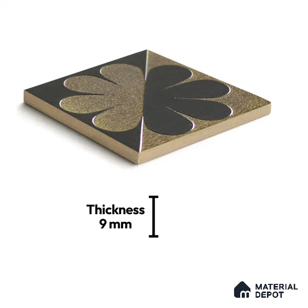 Metallic Wall Handmade Tile TL 05867 Petal Divide Opulent Metal 96 mm x 96 mm Vitrified - 9 mm | 8 Random Patterns | Suitable For Living Room, Bedroom, Kitchen