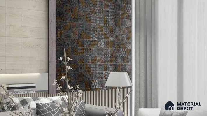 Metallic Wall Handmade Tile TL 05878 Pattern 1 Rustic Noir 96 mm x 96 mm Vitrified - 9 mm | Random Mix Patterns | Suitable For Living Room, Bedroom, Kitchen
