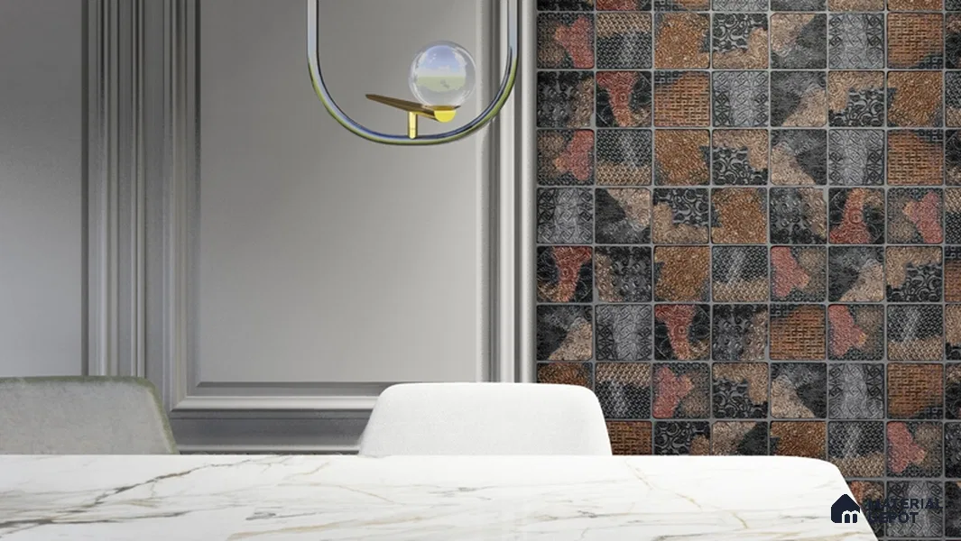 Metallic Wall Handmade Tile TL 05878 B Pattern 2 Gothic Glow 96 mm x 96 mm Vitrified - 9 mm | Random Mix Patterns | Suitable For Living Room, Bedroom, Kitchen