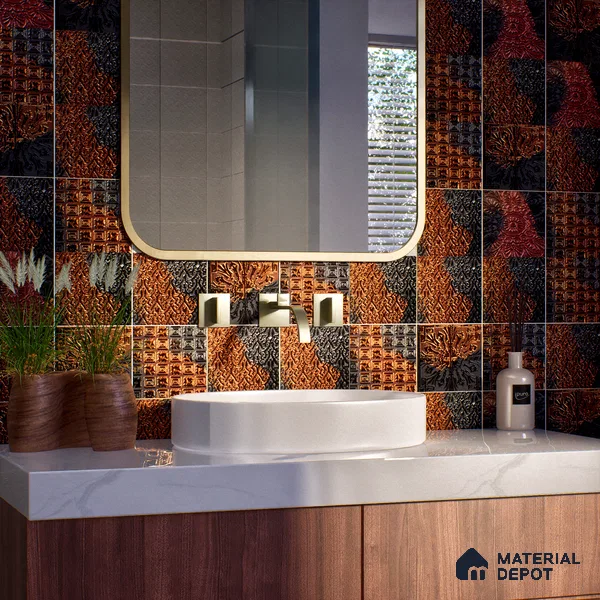 Metallic Wall Handmade Tile TL 05878 B Pattern 2 Gothic Glow 96 mm x 96 mm Vitrified - 9 mm | Random Mix Patterns | Suitable For Living Room, Bedroom, Kitchen