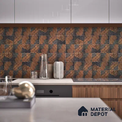 Metallic Wall Handmade Tile TL 05878 B Pattern 2 Gothic Glow 96 mm x 96 mm Vitrified - 9 mm | Random Mix Patterns | Suitable For Living Room, Bedroom, Kitchen