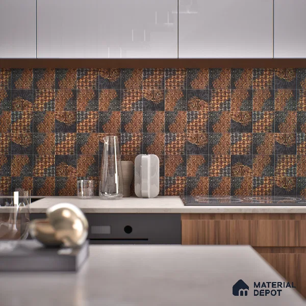 Metallic Wall Handmade Tile TL 05878 B Pattern 2 Gothic Glow 96 mm x 96 mm Vitrified - 9 mm | Random Mix Patterns | Suitable For Living Room, Bedroom, Kitchen