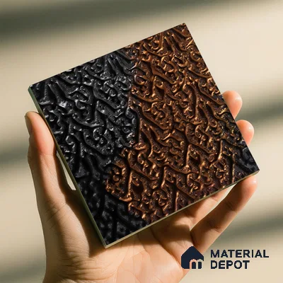 Metallic Wall Handmade Tile TL 05878 B Pattern 2 Gothic Glow 96 mm x 96 mm Vitrified - 9 mm | Random Mix Patterns | Suitable For Living Room, Bedroom, Kitchen