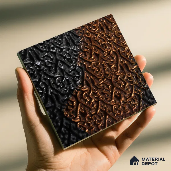 Metallic Wall Handmade Tile TL 05878 B Pattern 2 Gothic Glow 96 mm x 96 mm Vitrified - 9 mm | Random Mix Patterns | Suitable For Living Room, Bedroom, Kitchen