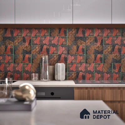 Metallic Wall Handmade Tile TL 05878 Pattern 1 Rustic Noir 96 mm x 96 mm Vitrified - 9 mm | Random Mix Patterns | Suitable For Living Room, Bedroom, Kitchen