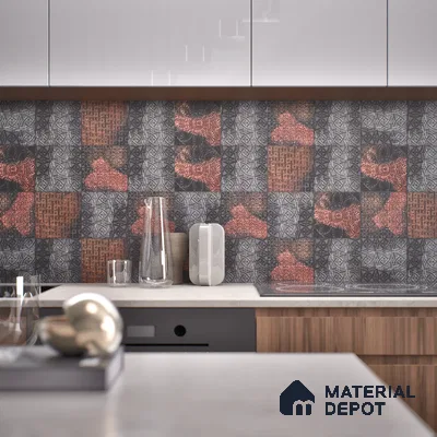 Metallic Wall Handmade Tile TL 05878 Pattern 1 Rustic Noir 96 mm x 96 mm Vitrified - 9 mm | Random Mix Patterns | Suitable For Living Room, Bedroom, Kitchen