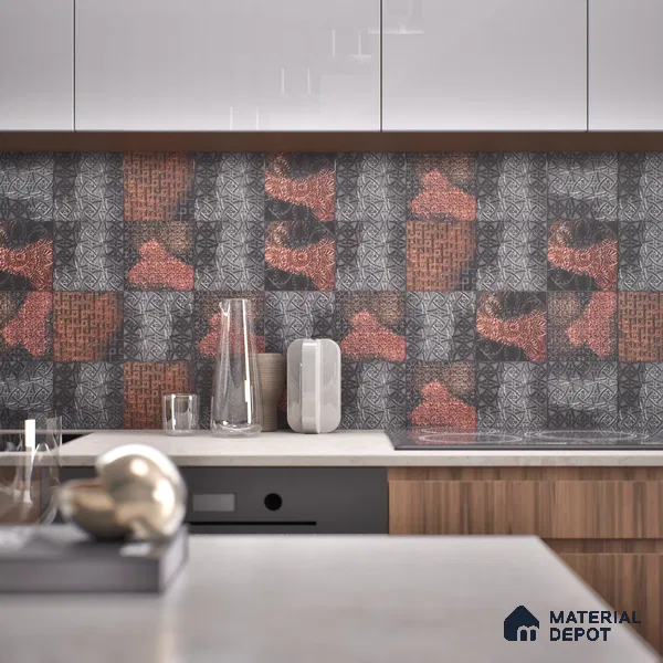 Metallic Wall Handmade Tile TL 05878 Pattern 1 Rustic Noir 96 mm x 96 mm Vitrified - 9 mm | Random Mix Patterns | Suitable For Living Room, Bedroom, Kitchen
