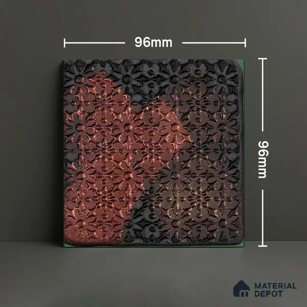 Metallic Wall Handmade Tile TL 05878 Pattern 1 Rustic Noir 96 mm x 96 mm Vitrified - 9 mm | Random Mix Patterns | Suitable For Living Room, Bedroom, Kitchen